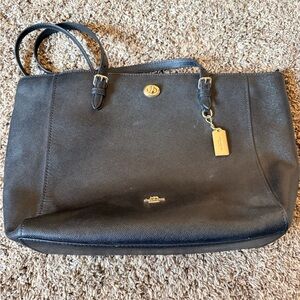 Coach Black Crossgrain Leather Laptop Tote with Gold Hardware